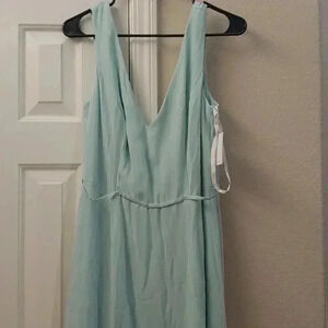 David's Bridal Bridesmaid Mint green V neck tank full skirt dress